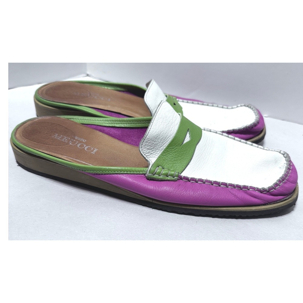 Sesto Meucci Womens Leather Penny Loafer Mules Pink Green Italian Slides 8.5